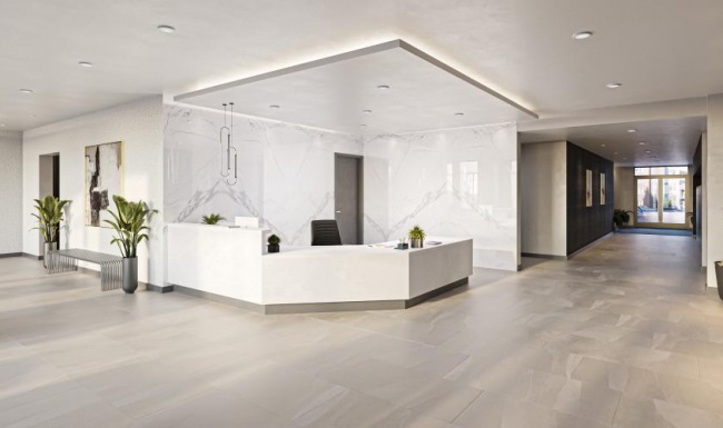 A perfect fit for the whole family a large room with a large white floor and a white couch